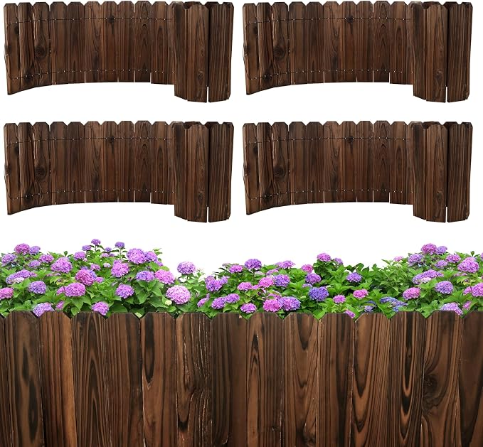 Mulctun Wood Garden Edging - 11.8" H X 47" L Sturdy Wooden Landscape Edging, Natural Flower Bed Edging Borders, Decorative Wooden Garden Fence for Yard Flower Bed Lawns Pathway Tree (4 Packs)