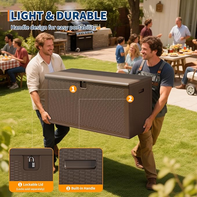 150-Gallon Large Resin Deck Box for Outdoor Storage, Weather-Resistant and Lockable with Waterproof Lid, Ideal for Patio, Garden, Porch, or Backyard – Brown