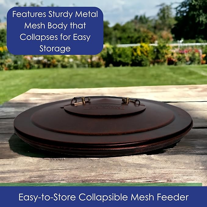 Copper Collapsible Mesh Feeder with Tray - Hanging Bird Feeder - Holds 12 Cups of Sunflower Seeds