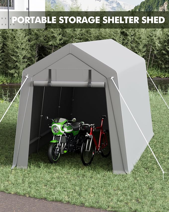 7x15 FT Heavy-Duty Storage Shed Tent,Waterproof Tarp with 2 Zipper Doors, Outdoor Shelter for Garden Tools, Bikes, Motorcycles & Wood