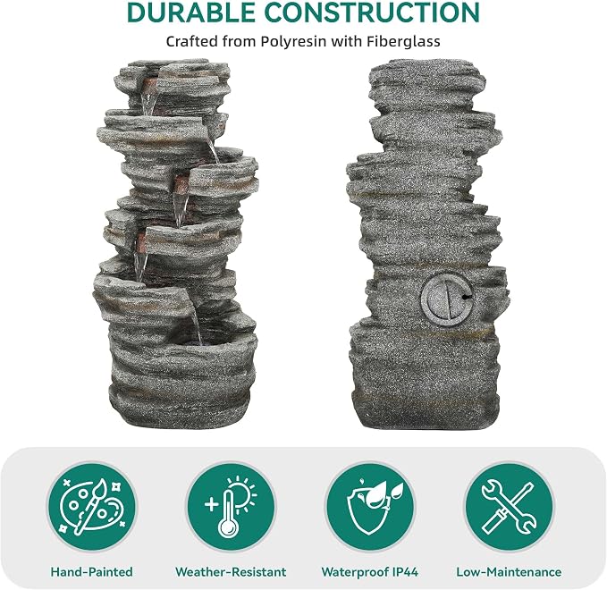 AUTODAYA 6-Tier Rock Outdoor Water Fountain, 40in Tall Oversized Fountains for Outside, Relaxing Cascading Waterfall for Tranquil Outdoor Garden Patio Garden Backyard Oasis