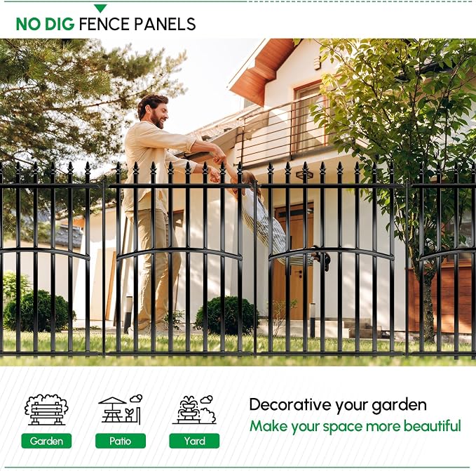 Metal Garden Fence 40in H x 27in W (10 Panels, Total Length 23ft), No Dig Animal Barrier Fence for Dogs, Heavy Duty Tube Decorative Garden Edging Border, Outdoor Rustproof Landscape Fencing for Yard