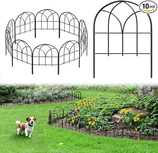 Small Decorative Garden Fence, 10 Panels, 16.53 in H x 10.5 ft L, No Dig Black Metal Border Edging for Flower Beds, Yard and Patio, Rabbit and Small Dog Barrier