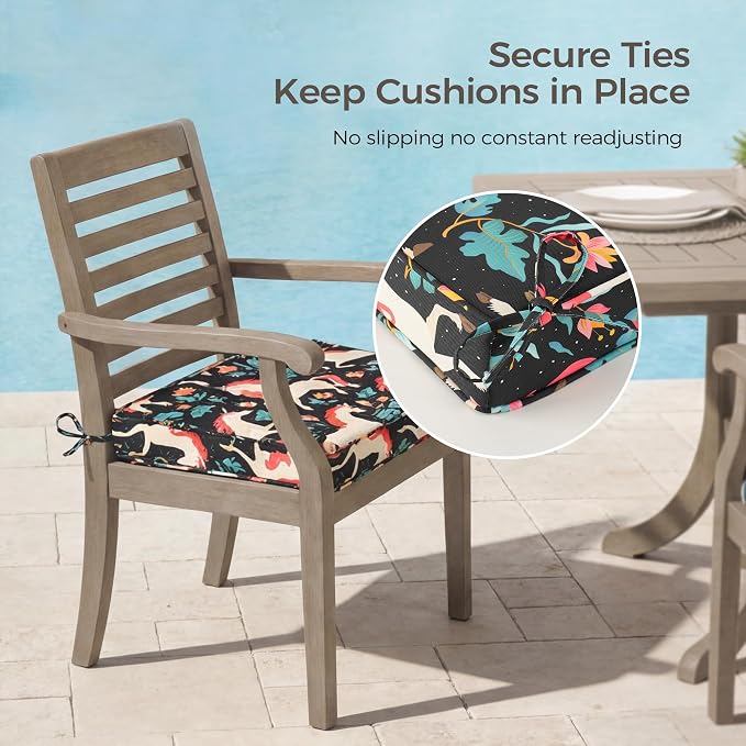 UNIKOME Outdoor Chair Cushions Set of 4, Water Resistant Patio Seat Cushions with Ties for Outdoor Furniture, High-Density Foam, UV & Fade Resistant, Piped Edge – 18.5" x 16" x 3", Unicorn