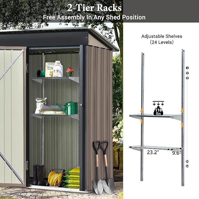 5ft x3ft Outdoor Storage Shed,Metal Storage Shed with Adjustable Shelf and Lockable Door, Outside Sheds Metal Garden Shed for Bike, Tool
