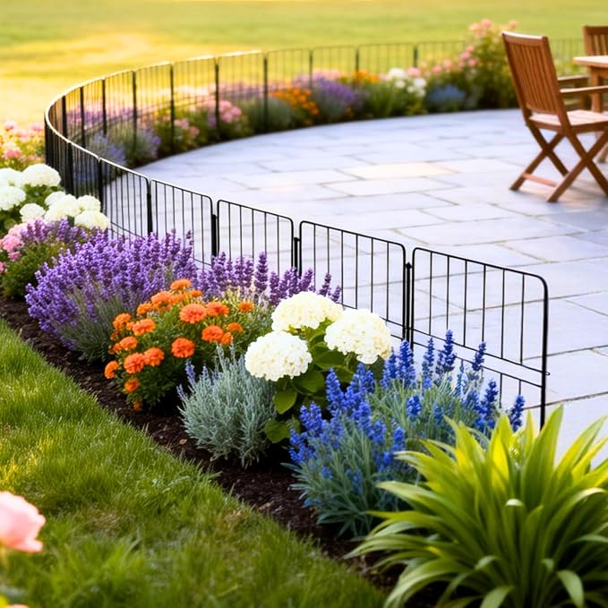ShopLaLa Decorative Garden Fence (10 Panels) 12.5in(L) x 16.5in(H) Black Metal Wire Fencing, Rustproof Animal Barrier for Dogs, Flower Bed Edging Fences for Yard Patio Classic Outdoor Decoration