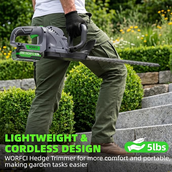 20-Inch Cordless Hedge Trimmer (Includes 2 Batteries and Charger), Electric Handheld Bush Trimmer, 180° Rotatable Handle, Grass Shrub Trimmers, Lightweight & Compact Grey
