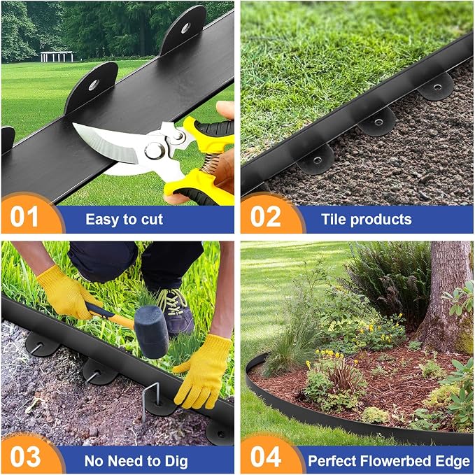 Jorvila Landscape Edging, 2.0" x 60' Plastic Garden Edging with 60 Pcs Metal Spikes, Flexible Garden Border for Lawn, Landscaping, Flower Beds