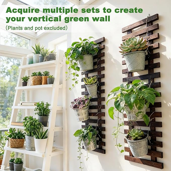 Mulctun 2 Pcs Wall Planters - 11.4"W x 35.43"H Wooden Wall Planters for Indoor Outdoor Plants,Hanging Wood Wall Trellis,Wall Mounted Plant Holder for Orchids,Succulent,Air Plants,Hanging Pots Display