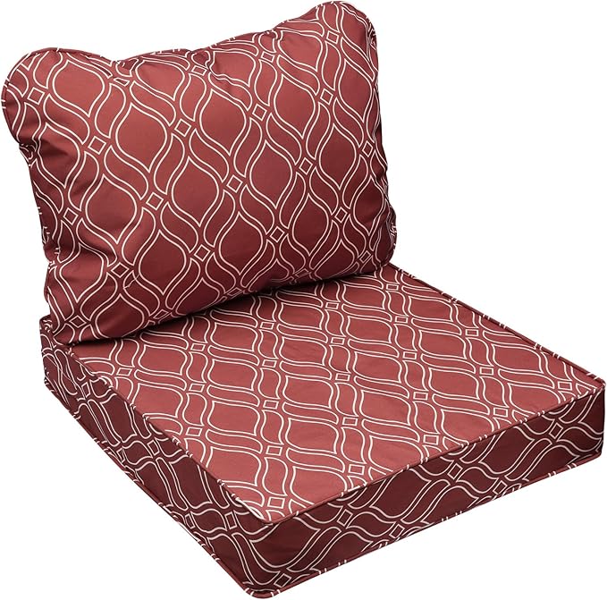 AAAAAcessories Outdoor Seat Cushions for Chairs, Fade-Resistant, Waterproof Patio Furniture Replacement Cushions, 23.5" x 25.5" x 5" + 23.5" x 19", Clay Red Vine Trellis