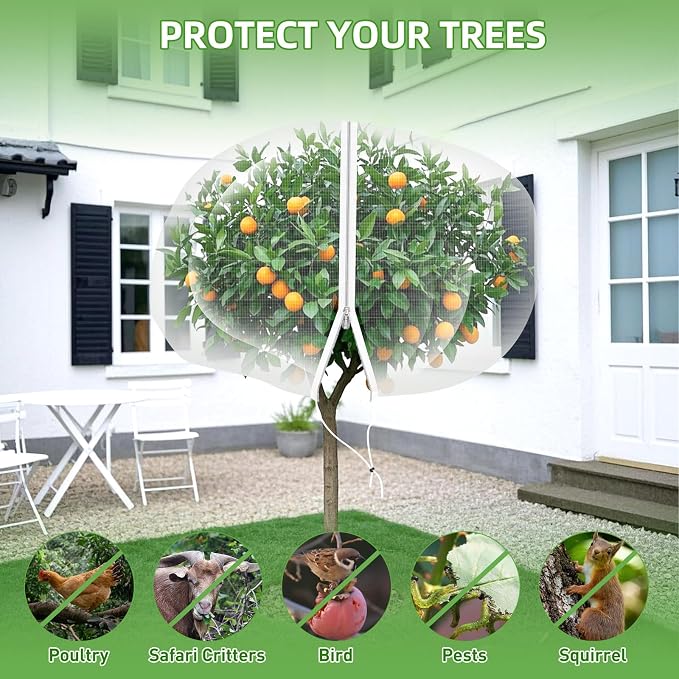 15'*15' Large Fruit Tree Netting for Squirrels and Birds with Drawstring, Insect Bird Netting Pest Barrier for Garden Protection (White, 2pc)