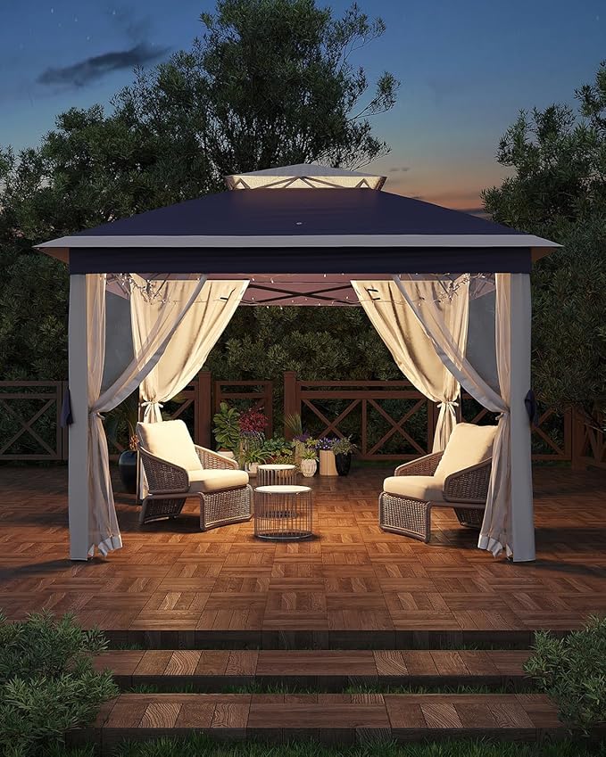 Garveelife 11x11 Pop Up Gazebo Tent with Mosquito Netting, Outdoor Canopy Shelter Easy Setup, Water & UV Resistant - Navy
