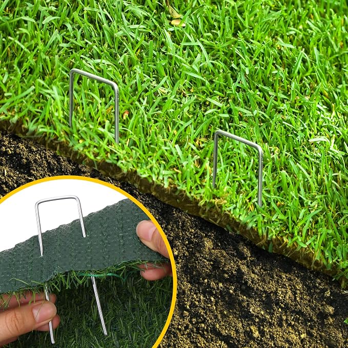 CEWOR 500 Pack Landscape Staples 4 Inch, Galvanized Garden Stakes 12 Gauge U-Shaped SOD Pins Yard Ground Staples for Landscaping Fabric, Plant Cover, Lawn, Turf, Irrigation Tubing Hose