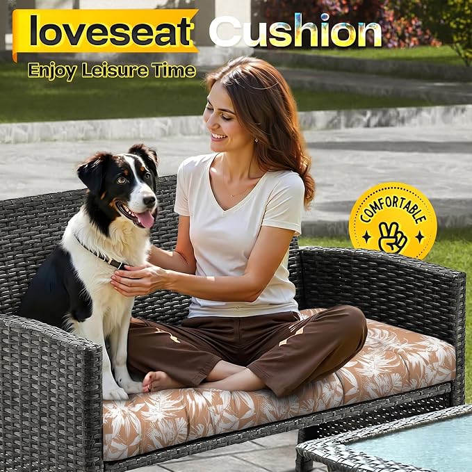 MAGIC ELEPHANT Outdoor Bench Cushion, Memory Foam Loveseat Cushion for Patio Furniture Wicker Chair, Settee Porch Swing Seat Cushion, 44 x 19 Inches (Rust Orange Monstera)