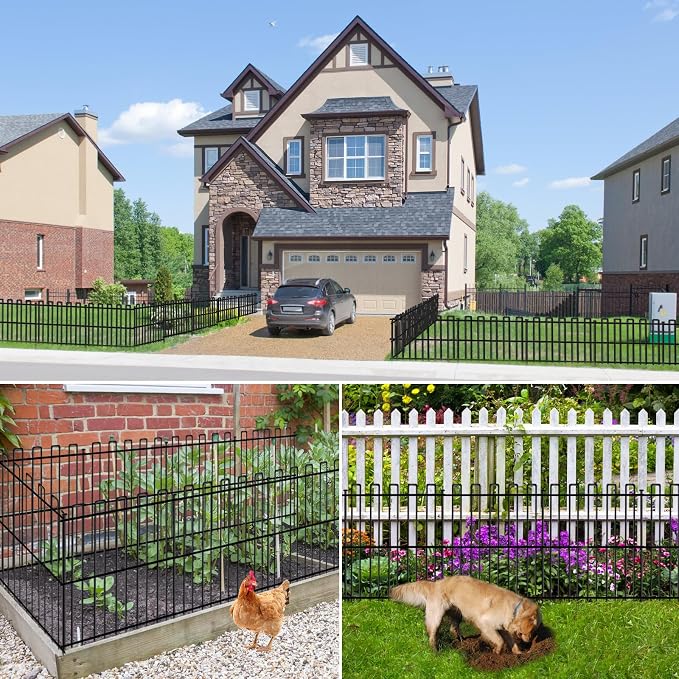 25 Panels No Dig Animal Barrier Fence, 32in(H) x 49ft(L) Garden Edging Border Fencing, Rustproof Metal Stakes Decorative Garden Fence, Dog Digging Defense Fencing Barrier for Outdoor, Yard, Patio