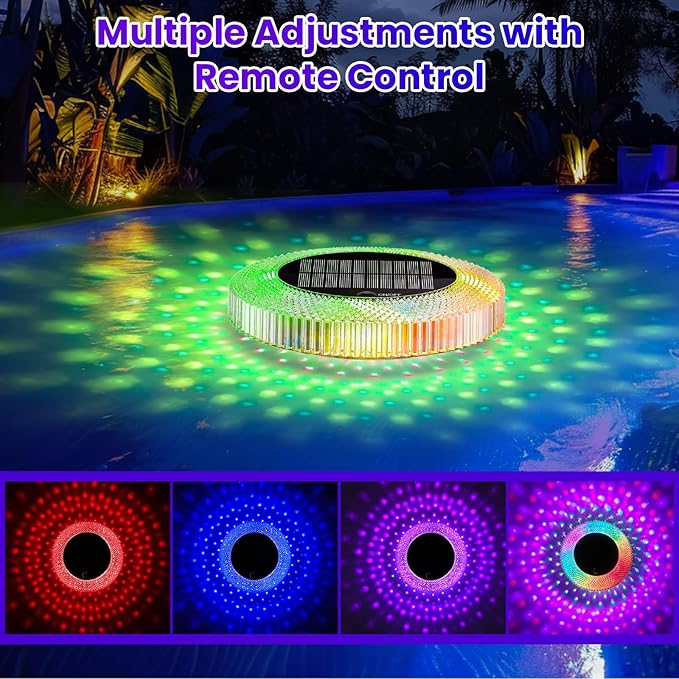 Solar Pool Chlorine Floater with Colorful Lights, Remote-Controlled Lights Adjustable Release Easy-Open Chlorine Floater Dispenser for Pool Large Capacity for 3'' or 1'' Tablets