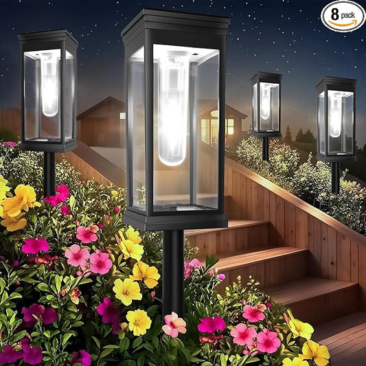 8 Pack Solar Pathway Lights Outdoor,IP65 Waterproof - Bright Solar Lights Outdoor,Auto On/Off Pathway Lights Solar Powered,Solar Path Lights for Walkway Driveway Garden (Cool White)