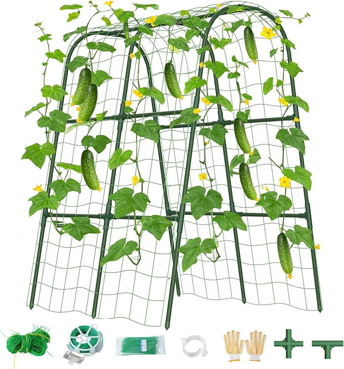 Cucumber Trellis for Raised Bed, U-Shape Garden Trellis for Climbing Plants Outdoor, Metal Arch Vegetables Trellis, Plant Support for Grape Vine Beans Squash Peas Flower