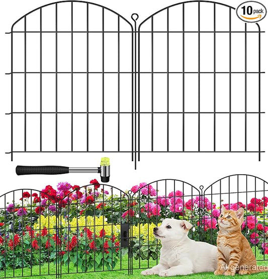 Decorative Garden Fence 24in (H) x16ft (L), Arched Rustproof Metal No Dig Fence for Dogs & Rabbit, Ornamental Animal Barrier for Flower Beds, Border Panels Fencing for Yard & Patio Outdoor Decor