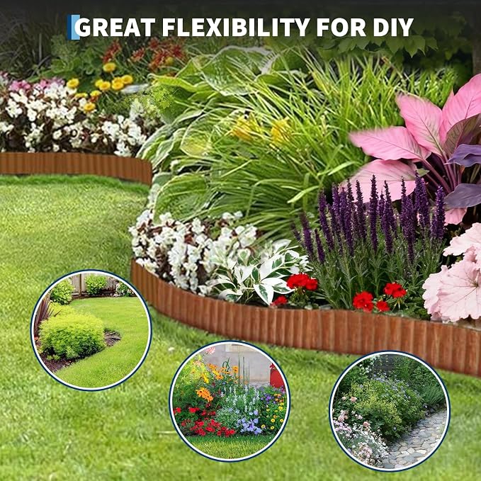 Corrugated Metal Garden Edging, 10" x20Ft Galvanized Steel Garden Edging Border, Landscape Paver Edge for Flower Beds Garden Lawn Raised Beds & Tree Surrounds Rusty