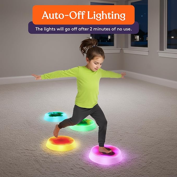 Special Supplies Liquid Gel LED Stepping Stones for Kids - Light-Up Circle Balance Blocks - Promote Coordination, Balance, Strength for Toddlers & Children - Durable Non-Slip Rubber, Safe Indoor & Outdoor Play - 4 Pack