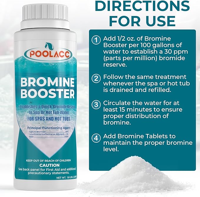 1.8LB Bromine Booster for Hot Tubs & Spas | Fast-Acting Sodium Bromide to Build Bromide Reserve | Compatible with Bromine Sanitizers | Bromine Tablets Companion | Reduce Chemical Use & Odor