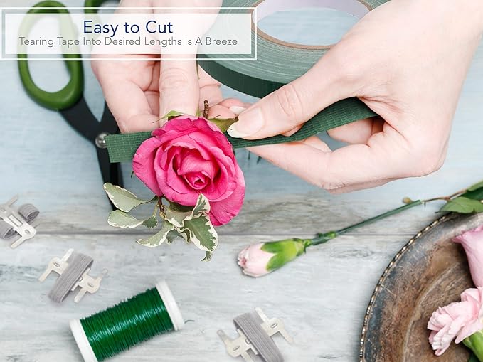 Royal Imports Floral Tape Green, Flower Stem Wrap Adhesive Waterproof Florist Tape for Decorative Bouquets Arranging and Crafts - 0.5" (60 Yd/180Ft) - 1 Roll