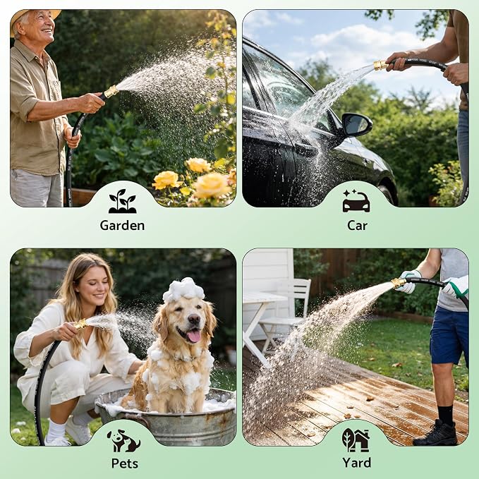 Heavy Duty Garden Hose 30 ft x 5/8", 5-Layer Hybrid Rubber Water Hose with 3/4" Swivel Brass Male to Female Fittings, 1000 PSI Burst, Leak-Proof & Weather Resistant for Lawn, Backyard, Black