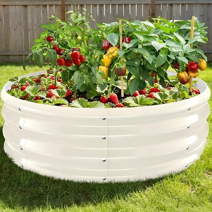 Heavy Duty Round Raised Garden Bed, 3FT Thickened Galvanized Metal Planter Box, 0.7mm Reinforced Rust-Resistant, Easy DIY Assembly Above Ground Gardening Bed for Vegetables, Flowers & Herbs