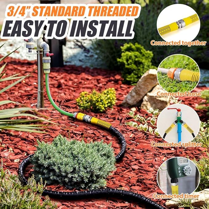 LAVEVE Heavy Duty Flat Garden Soaker Hose 200FT, Flexible Water Hose Irrigation Tubing, Leakproof Drip Hose Watering for Garden, Lawn, Flower Bed, Vegetable (50FT x 4Pack)