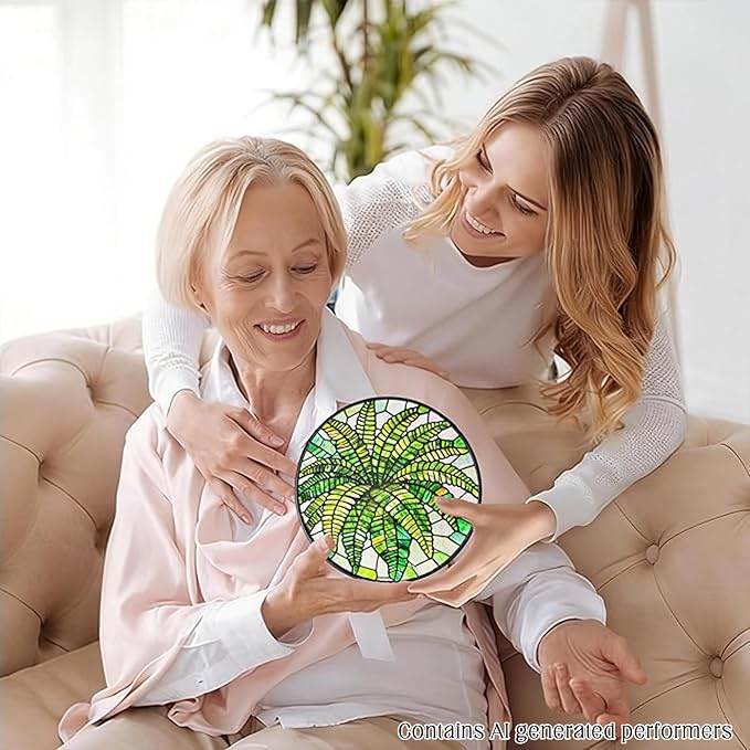 Plant Suncatcher Glass, Stained Glass Suncatcher Plant Window Hanging, Unique Nature Lover Gifts Leaf (Green Fern)