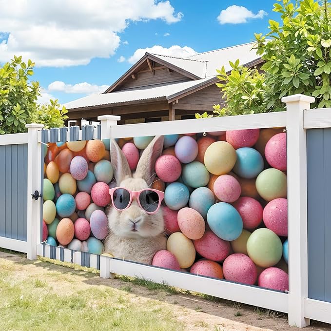6 * 13FT Easter Bunny Garage Door Cover Decorations Easter Garage Door Banner for Outdoor Indoor Easter Party Photography Backdrop