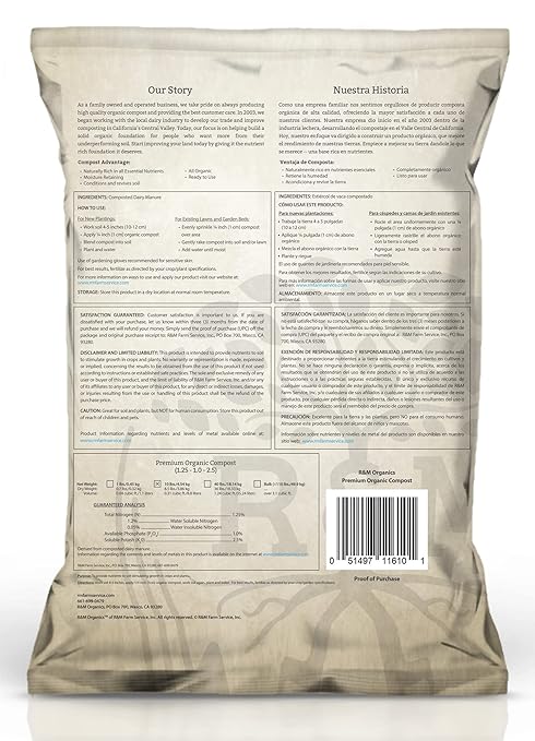 R&M Organics Premium Organic Compost; for Vegetables, Flowers, Plants, and Lawns - All Purpose Fertilizer - Moisture Retention - Low Odor - 10-Pound Bag