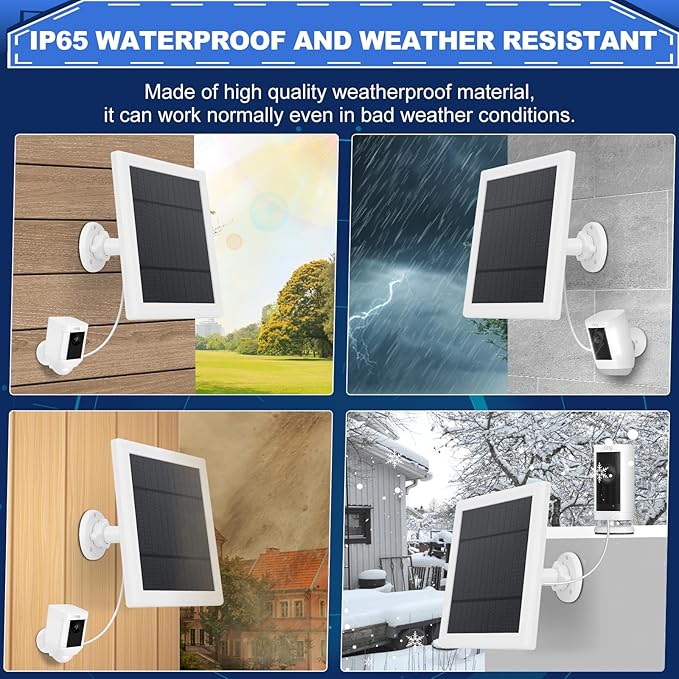 Solar Panel for Security Camera 3 IN 1 Port 5W Ring Camera Solar Charger Compatible with Ring Spotlight & Stick Up Outdoor Cam Battery, IP65 Waterproof &16.4ft Long Cable with USB-C/Micro USB/DC Ports