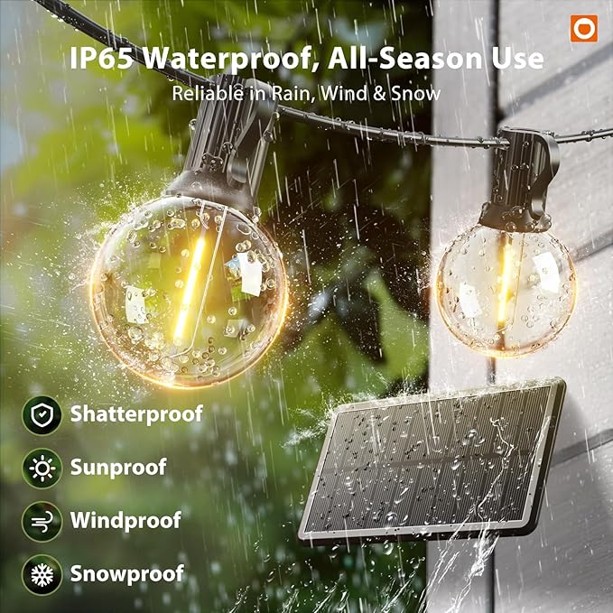 addlon 25FT Solar Powered Outdoor String Lights Waterproof with Remote, G40 Solar Powered String Lights with 13 LED Shatterproof Bulbs, 3 Light Modes, Dimmable Solar Lights for Outside Bistro Cafe