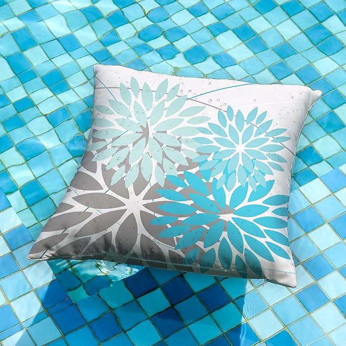 DFXSZ Outdoor Pillow Covers 16x16 Inch Set of 2 Blue Flower Decorative Waterproof Summer Outdoor Pillow Covers for Patio Funiture Garden Couch 168H16