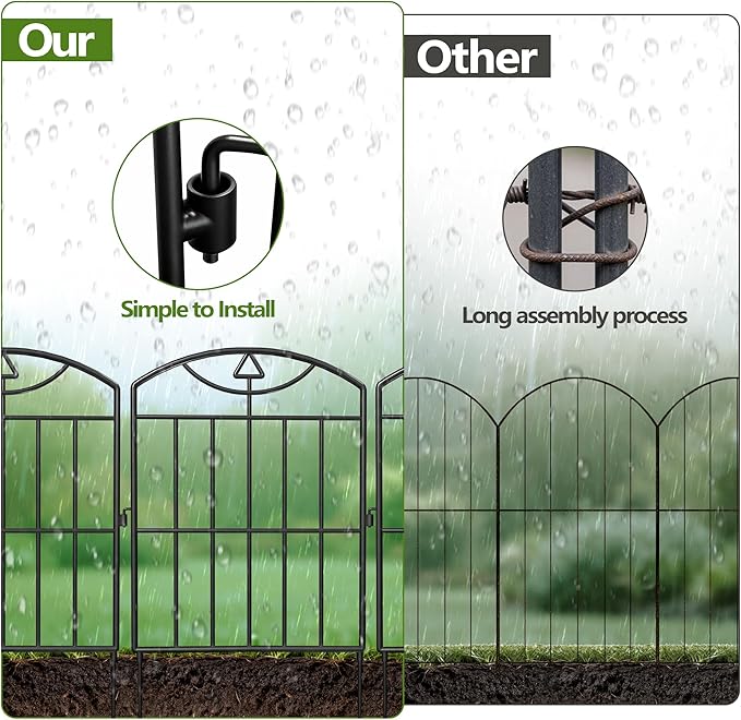 Garden Fence 17in (H) x25ft (L), 24 Pack No Dig Animal Barrier Fence, Metal Decorative Garden Border Fence Panels, for Dogs, Flower Bed, Patio, Yard