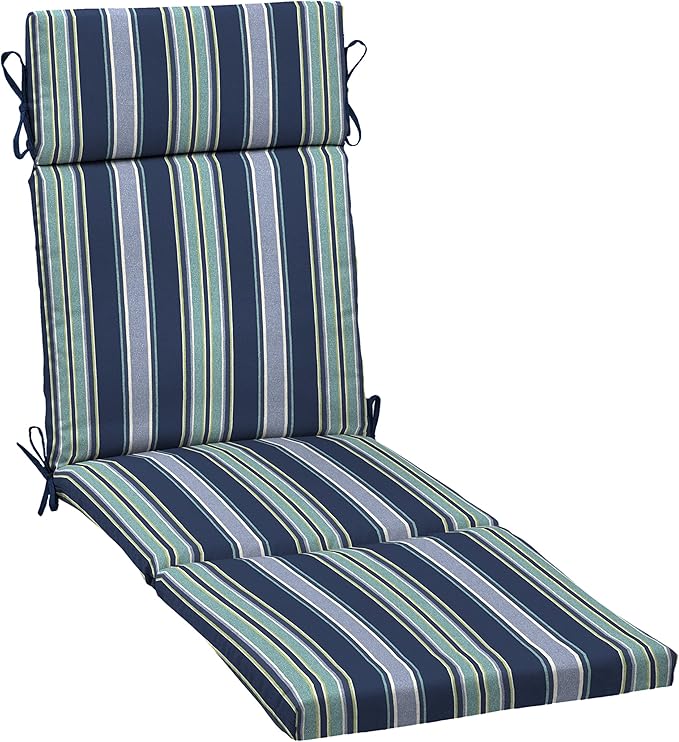 Arden Outdoor Chaise Cushion, 21 in x 72 in, Weather-Proof, Rain-Proof, Fade Resistant Patio Cushion for Chaise Lounger Sapphire Aurora Blue Stripe