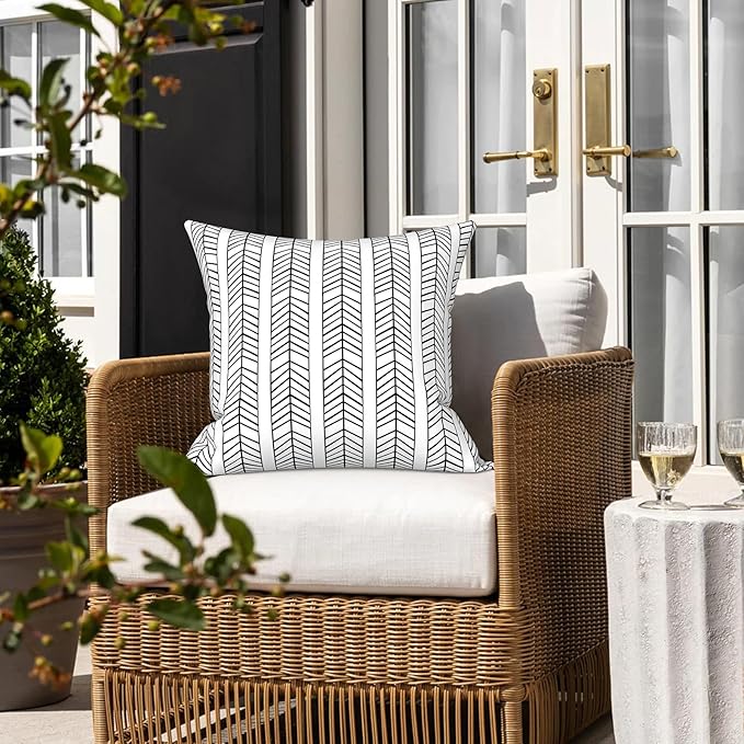 LVTXIII 2 Pack Outdoor Pillow Covers ONLY 18x18 Inch, Water-Repellent Square Decorative Cushion Covers for Patio Furniture, Garden, Sofa, Herringbone Black White