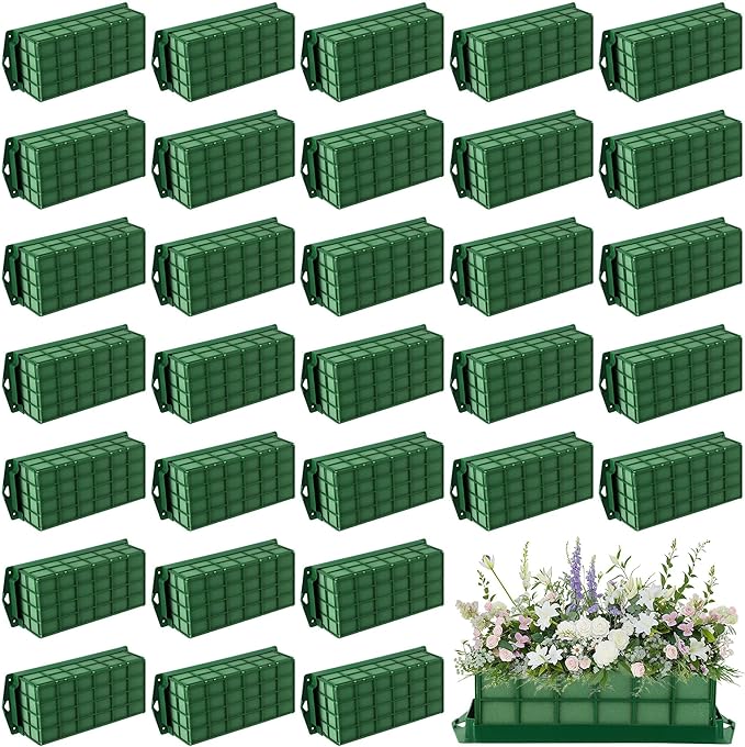 Hahood 32 Packs Floral Foam Cage Rectangle Flower Cage Holders with Floral Foam Flower Arrangement Supplies for Fresh Flowers, Home Wedding Decorations, 11.8 x 4.3 x 3.1 Inches