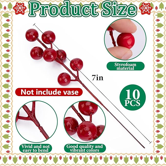 Watayo 45 Pcs Christmas Norfolk Pine Branches with Red Berry Stems, 14" Artificial Greenery Norfolk Pine Stems Sprigs, Fake Foliage Pine Needles Picks for DIY Craft Garland Home Decoration