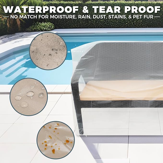 2-Pack Patio Loveseat Bench Cover - Reusable & Heavy-Duty Clear Plastic Outdoor Patio Furniture Covers Waterproof, Extra-Thick Outdoor Furniture Waterproof Couch Cushion Covering, 58" x 28" x 52.5"