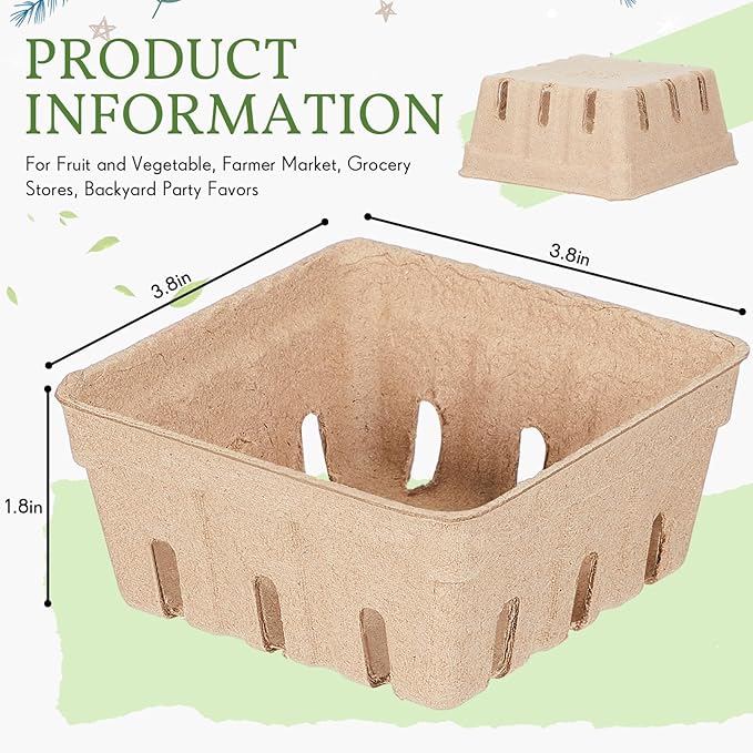 Reallnaive 50 Pack Natural Pulp Fiber Berry Baskets 1/2 Pint, Small Molded Produce Vented Basket for Strawberry, Blueberry, Raspberry, Vegetables, Farmers Market, Fruit Picking, Garden Harvest, Party