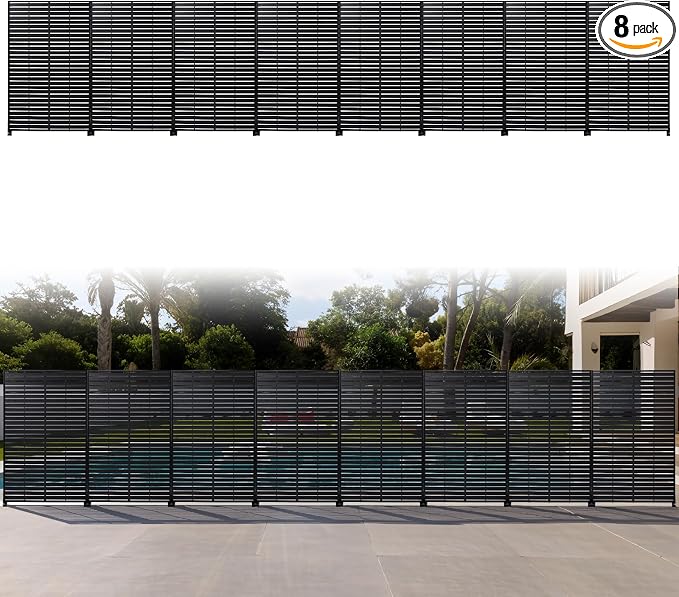 Privacy Screen Outdoor 72" H×47" W Freestanding Privacy Panel with Stand, HDPE Decorative Privacy Fence with Louver Pattern, Patio Divider Screen, Privacy Screens for Outside