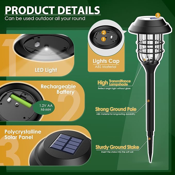SOLPEX Solar Pathway Lights Waterproof Outdoor Lighting, 12 Pack Cold White | IP44 Waterproof, 8-12H Runtime, Auto On/Off, Tool-Free Install, Yard/Garden/Pathway/Patio/Walkway/Driveway