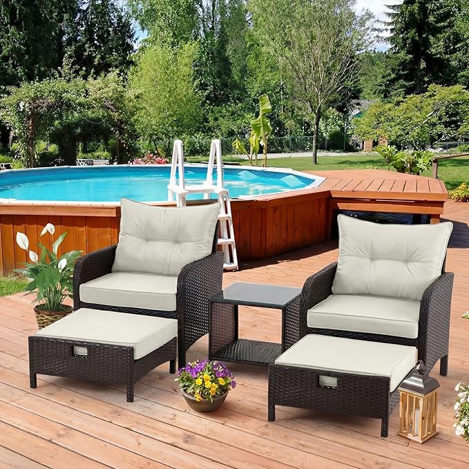 DoubleFill 1 Pcs Outdoor Ottoman Cushion 23"x19"x3" Waterproof Fade Resistant Outdoor Footstools Cushion Removable Patio Ottoman Cushions with Adjustable Fixing Strap for Stool (Ivory White)