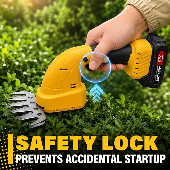 2-in-1 Cordless Hedge Trimmer & Grass Shear, 21V, Yellow | Lightweight Handheld, Small Yard Lawn Edging, Easy One-Hand Pruning for Women & Seniors, 2 Batteries & Charger