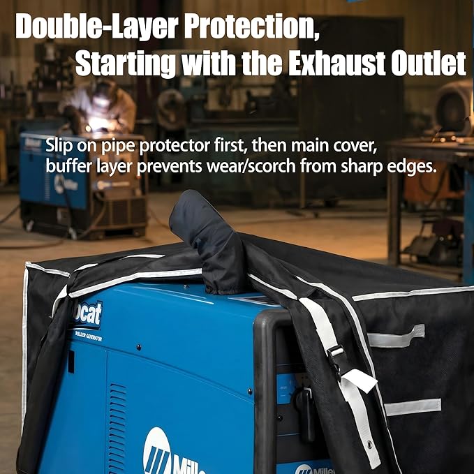 Heavy-Duty Welder Generator Cover with Upgraded Exhaust Pipe Protector– Fits for Miller Bobcat 225/250/260 & Trailblazer 275/325 Gas/LP Models, 41"D×21"W×30"H All-Weather Protection