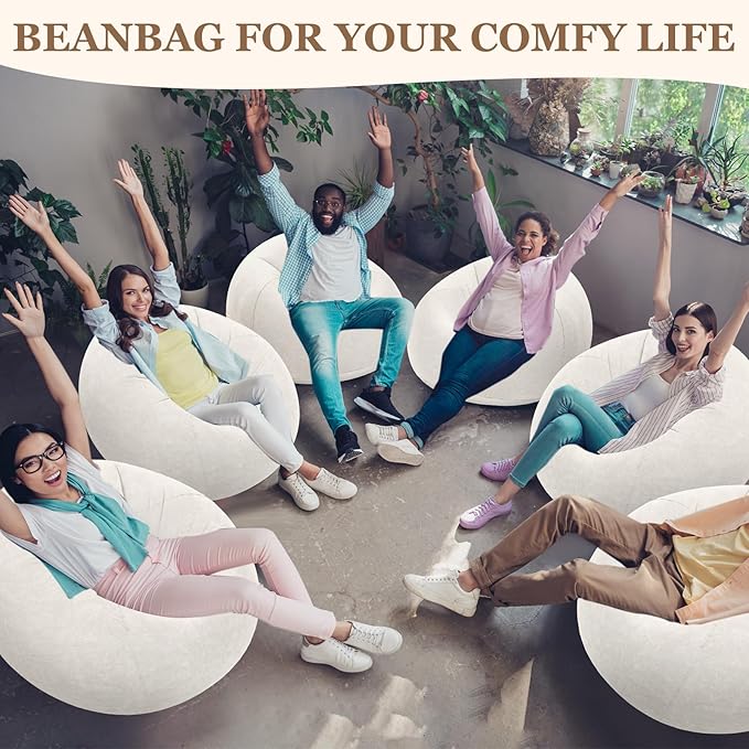 Realspring Inflatable Bean Bag Chairs Outdoor Blow up Camping Chairs Inflatable Lazy Sofa Folding Portable Bean Bag Loungers Couch for Movie Night(Beige,6 Pcs)