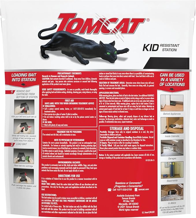 Tomcat Mouse Killer Refillable Bait Station for Indoor Use - Child Resistant, 1 Station with 8 Baits (Bag)